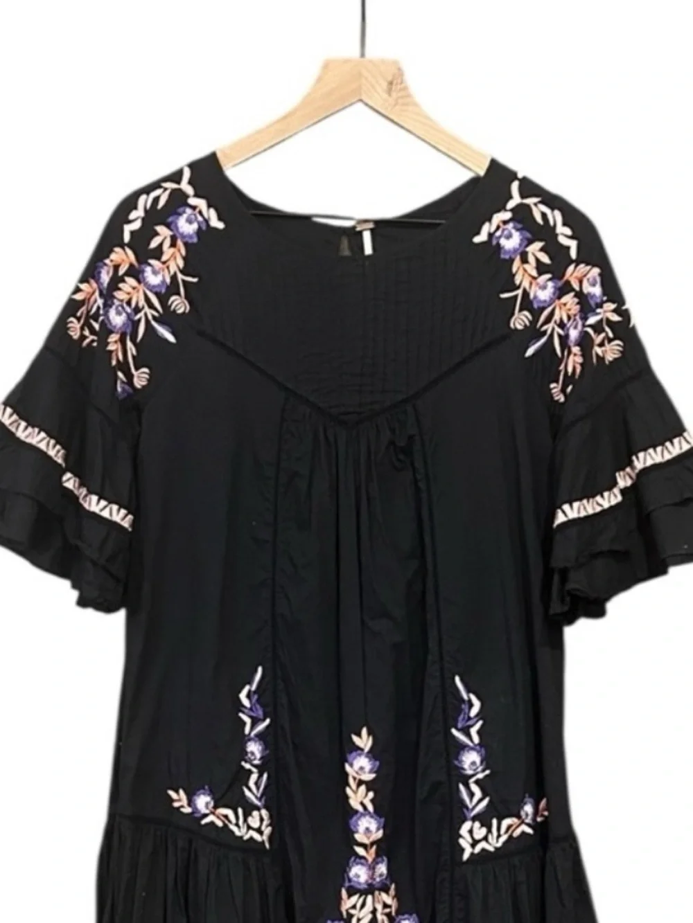 Free People Pavlo Embroidered Ruffle Mini Dress Black Women’s  Size Small - Picture 5 of 14